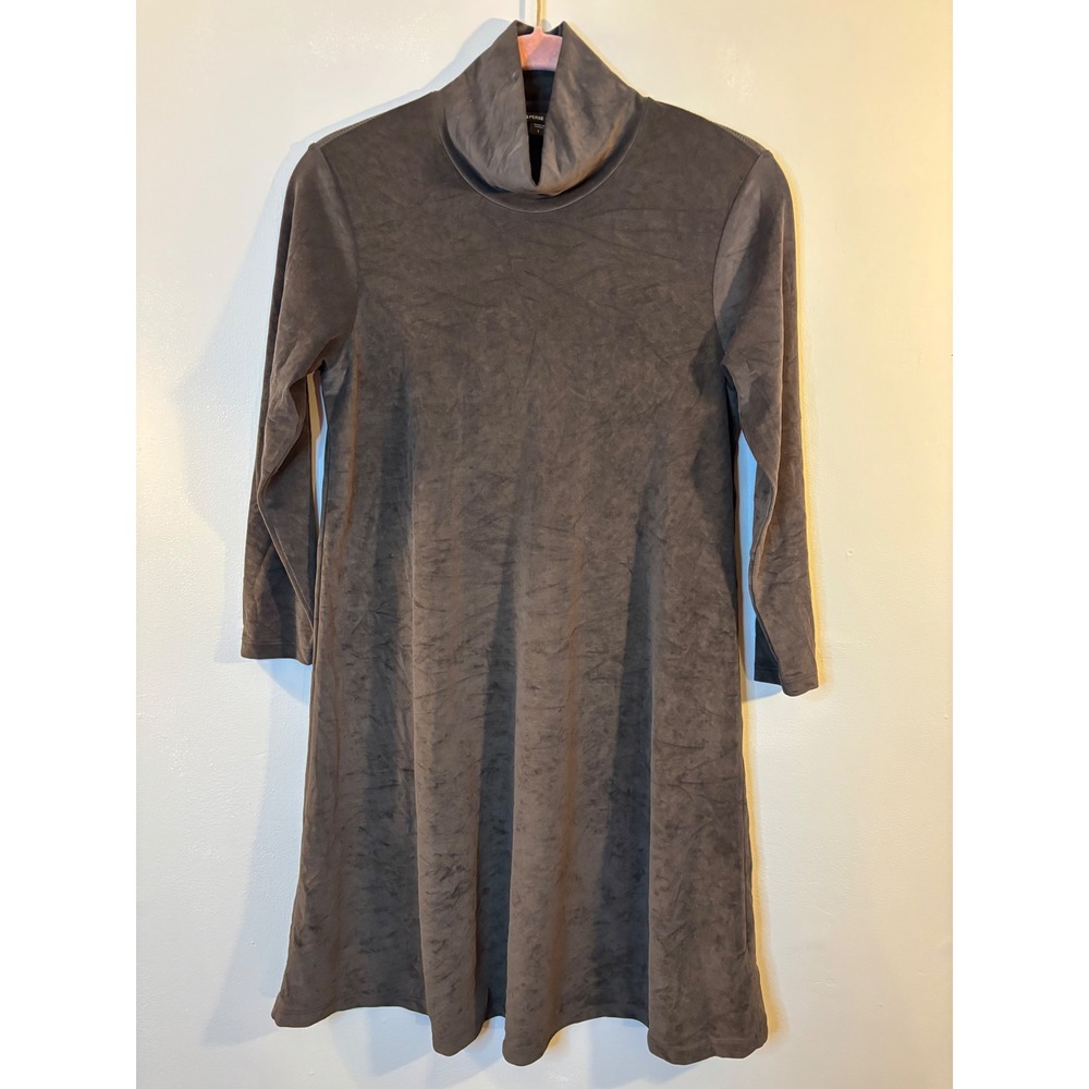 James Perse Charcoal Gray Velour Mock Neck Mini Dress 1 Small